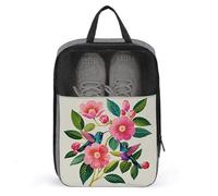 Flower Hummingbirds Embroidery Travel Shoes Carrier Dustproof Portable Shoe Pouch Carrying Strap Handheld Shoe Bag for Travel Daily Use Storage Pouch, gray, One size, Travel Shoes Carrier, Gray, One