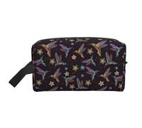 Flower Hummingbirds Embroidery Water-Resistant Travel Toiletry Organizer Bag, Large Capacity Portable Cosmetic Storage for Gym/Daily Essentials