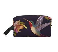 Flower Hummingbirds Embroidery Water-Resistant Travel Toiletry Organizer Bag, Large Capacity Portable Cosmetic Storage for Gym/Daily Essentials