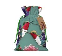 Flower Hummingbirds Embroiderys Print Birthday Gifts Wrap Bag Unique Drawstring Gifts Bag Canvas Bags for Party Wedding Present,1 Piece M