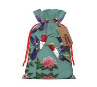 Flower Hummingbirds Embroiderys print Christmas bag, drawstring sack - fit holiday present packaging for family and friends