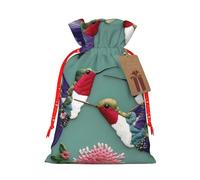 Flower Hummingbirds Embroiderys Print Christmas Bag Holiday Present Sack Xmas For Seasonal Decor Gift Wrapping