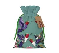 Flower Hummingbirds Embroiderys Print Christmas Drawstring Gift Bags Holiday Party Xmas Birthday Favors Present Sacks