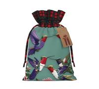 Flower Hummingbirds Embroiderys print Color-blocked linen drawstring gift bag, gift bag, candy bag, storage bag