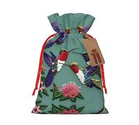 Flower Hummingbirds Embroiderys Print Drawstring Christmas Bag With Tags Reusable For Birthday Parties Gift Weddings Holiday