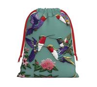 Flower Hummingbirds Embroiderys Print Drawstring Gift Bag,Party Gift Bags,Reusable Christmas Drawstring Wrapping Bags