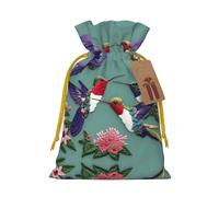 Flower Hummingbirds Embroiderys Print Drawstring Gift Bags,For Holiday Season,Birthdays,Anniversaries And Any Special Occasion