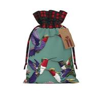 Flower Hummingbirds Embroiderys Print Festive Christmas Drawstring Gift Bags For Xmas Decorative Present Wrapping Needs