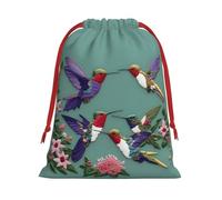 Flower Hummingbirds Embroiderys Print Functional Gift Storage Bag Eco-Friendly Comfortable Touch Outdoor Activities Use