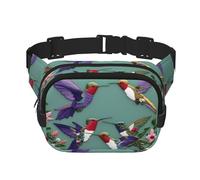 Flower Hummingbirds Embroiderys Print Waist Pack Square Waist Bag Workout Hiking Running Travel Gym Pretty Zipper Fashion