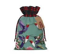 Flower Hummingbirds Embroiderys Print Xmas Drawstring Eco-Friendly Gift Bags For Christmas Party Wrapping Present Needs