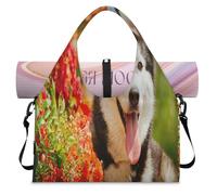 Flower Husky Dog Sports Duffel Bag for Women Men Dog Weekend Overnight Bag with Shoe Compartment Shoulder Tote Luggage Bag for Yoga Gym Travel
