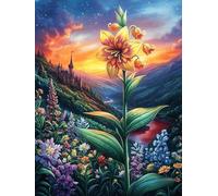 Flower in A Mountain Valley at Sunset 300 Pc DIY Jigsaw Puzzle Science Fiction Magical Dream Puzzles for Adults Teens Hard Challenging Team Building Stress Reducing Autumn High-grade Rigid Cardboard