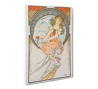 Flower In Hand By Alphonse Mucha Canvas Print | Gallery Wrapped 30mm Frame Wall Art | 20x14 inches | Ready to Hang | Classic Floral Picture | Living Room Bedroom Lounge Office