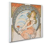 Flower In Hand by Alphonse Mucha Canvas Print | Gallery Wrapped 30mm Frame Wall Art | 20x20 inches | Ready to Hang | Classic Floral Picture | Living Room Bedroom Lounge Office