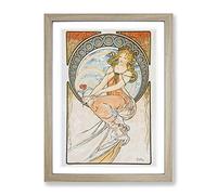 Flower In Hand By Alphonse Mucha Classic Painting Framed Print | A3 Oak Framed Wall Art | Ready to Hang | Classic Floral Picture | Living Room Bedroom Lounge Office