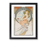 Flower In Hand By Alphonse Mucha Classic Painting Framed Print | A4 Black Framed Wall Art | Ready to Hang | Classic Floral Picture | Living Room Bedroom Lounge Office