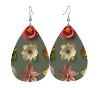 (Flower Is On A Matcha) Lightweight Leather Earrings For Women Elegant Dangle Drop Earrings For Casual Party Everyday Wear