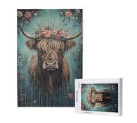 Flower Jigsaw Puzzles for Adults 1500 Highland Cattle Puzzle,Wooden Puzzles for Adults with Gift Box,Impossible Puzzle,Challenging High Difficulty Family Activity,Gifts for Men Women,87x57 cm,p1048t
