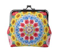 Flower Kaleidoscope Leather Kiss Lock Coin Purse-Small Mini Wallet for Women