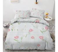 Flower King Duvet Cover Set 3 Pieces - Buffalo Plaid Quilt Cover with 2 Pillowcases 50x75cm, Reversible Soft Microfiber Bedding Set with Zipper Closure 230x220 cm