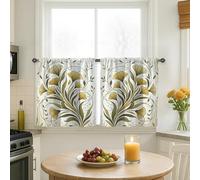 Flower Kitchen Curtains, Botanical Modern Leaf Vine Spring Green Window Treatment Window Decoration for Dining Room Breakfast Nook Sink Area 26x30 Inch
