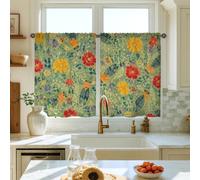 Flower Kitchen Curtains, Botanical Vintage Insect Leaf Spring Green Window Treatment Window Decoration for Dining Room Breakfast Nook Sink Area 28x39 Inch