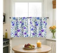 Flower Kitchen Curtains, Floral Modern Lavender Leaf Spring Violet Cafe Curtain Panels with Rod Pocket Window Decoration for Dining Room Breakfast Nook Sink Area 24x26 Inch