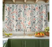 Flower Kitchen Curtains, Floral Modern Leaf Berry Spring Coral Short Curtains for Window for Laundry Room Sink Area Hallway Apartment Window Decor 42x45 Inch
