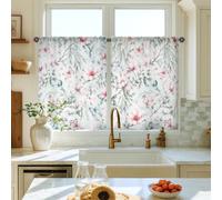 Flower Kitchen Curtains, Floral Natural Butterfly Leaf Spring Peach Sink Window Curtains for Kitchen Window Over Sink 28x39 Inch