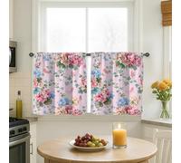 Flower Kitchen Curtains, Floral Romantic Ivy Blossom Spring Peach Tiered Kitchen Window Curtain Set for Laundry Room Sink Area Hallway Apartment Window Decor 24x26 Inch