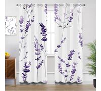 Flower Kitchen Curtains for Windows - Lavender Watercolor Purple Floral Blackout Eyelet Curtain 54 Drop, Short Curtains for Bedroom, W46 X D54, 2 Panels Drapes Home Decor