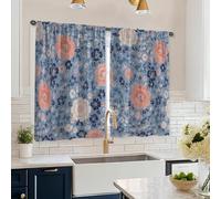 Flower Kitchen Curtains, Modern Contemporary Floral Petal Spring Blue Light Filtering Kitchen Curtains Window Decoration for Dining Room Breakfast Nook Sink Area 26x45 Inch