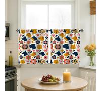Flower Kitchen Curtains, Modern Fanciful Heart Leaf Spring Navy Cafe Curtain Panels with Rod Pocket Window Decoration for Dining Room Breakfast Nook Sink Area 24x26 Inch