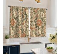 Flower Kitchen Curtains, Vintage Rustic Butterfly Leaf Spring Peach Kitchen Drapes for Window Window Decoration for Dining Room Breakfast Nook Sink Area 26x45 Inch