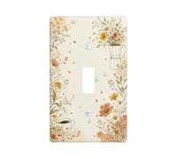 Flower Kitchen Single Light Switch Cover Plate, Vintage Rustic Butterfly Coffee Cup Spring Beige Plastic Standard Size Switch Plate Decorative for Home Living Room New Apartment Decor (Single)