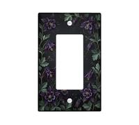 Flower Kitchen Single Rocker Light Switch Cover, Floral Elegant Leaf Stem Fall Black Plastic Standard Size Accents Wall Switch Plates for Home Living Room Bedroom Bathroom Decor