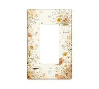 Flower Kitchen Single Rocker Light Switch Cover, Vintage Rustic Butterfly Coffee Cup Spring Beige Plastic Standard Size Accents Wall Switch Plates for New Apartment Home Bedroom Office Decor