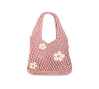 Flower Knitted Hollow Tote Bag Large Capacity Ladies Simple Retro Shoulder Handbag(Pink)