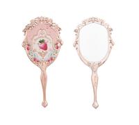 Flower Knows Hand Mirror,Portable Vintage,Durable Metal,Cute & Aesthetic Princess Mirror,with Long Handle for Easy Holding,Gift for Girls (Soft Pink, Strawberry Rococo)