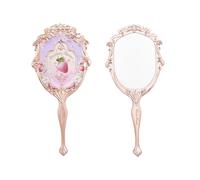Flower Knows Hand Mirror,Portable Vintage,Durable Metal,Cute & Aesthetic Princess Mirror,with Long Handle for Easy Holding,Gift for Girls (Wisteria Purple, Strawberry Rococo)