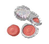 Flower Knows Shell's Jewel Silk Satin Blush, Warm Coral Peach | Talc-Free Cheek Powder with Buildable Color & Ultra-Fine Shimmer, Soft Lively Glow Finish, Vegan (01 SunKissed Coral)