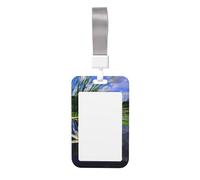 Flower Lake Pond Print Id Badge Holder Sliding Card Holder Vertical Card Protector Cover Case Teacher Lanyard for Office Women Men
