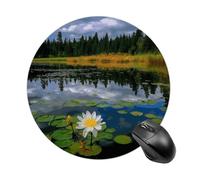 Flower Lake Pond Reflection Mouse Pad with Non-Slip Rubber Base,Small Round Mousepad 7.8" Diameter,Mouse Mat for Computers, Laptop, Gaming, Office & Home