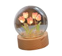 Flower Lamp, Crystal Ball Lamp Flower Night Light Tulip Night Lamp Home Decoration Night Light Bedside Light for Office Bedroom (Roseate)