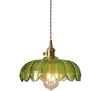Flower Lamp Glass Country Style Nostalgic Restaurant Garden Lamp Vintage Industrial Pendant Light Fitting Pure Copper Green Glass Retro Chandelier E27 Hanging Ceiling Lighting Brass Finish