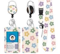 Flower Lanyards for ID Badge, ID Badge Holder with Retractable Reel clipand Keychain, Vertical Identity Badge Cover Case Protectorwith Name Tag for Student Teacher Nurse Women Men