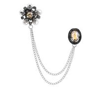 Flower Lapel Pins for Men Women Pearl Brooch Pins Hanging Chain Lapel Pin for Men Suits Shirt Collar Chains, S, Metal, no gemstone