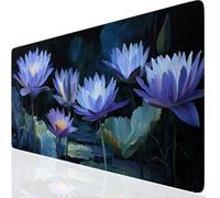 Flower Large Gaming Mouse Pad 600x300x3mm XXL Extended Desk Mat, Blue Mouse Mat with Non-Slip Rubber Base, Gaming Mousepad Waterproof, Desk Pad Stitched Edge for Office, Home, Laptop, Gifts UK-3242