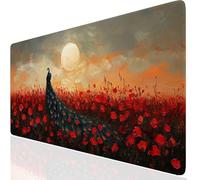 Flower Large Gaming Mouse Pad 700x400x3mm XXL Extended Desk Mat, Red Mouse Mat with Non-Slip Rubber Base, Gaming Mousepad Waterproof, Desk Pad Stitched Edge for Office, Home, Laptop, Gifts UK-7166